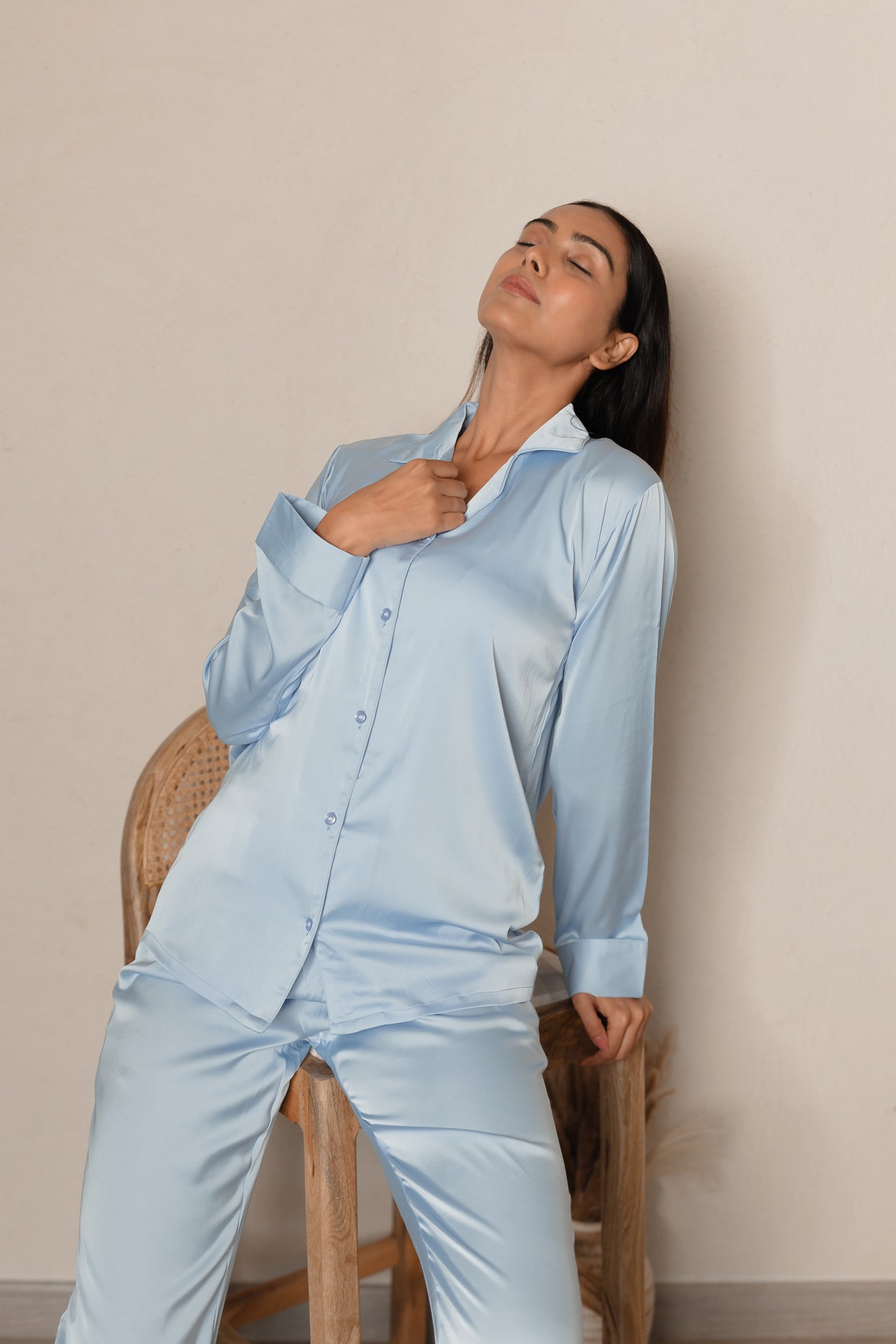 Baby Blue Luxe Satin PJ Set House of Comfort