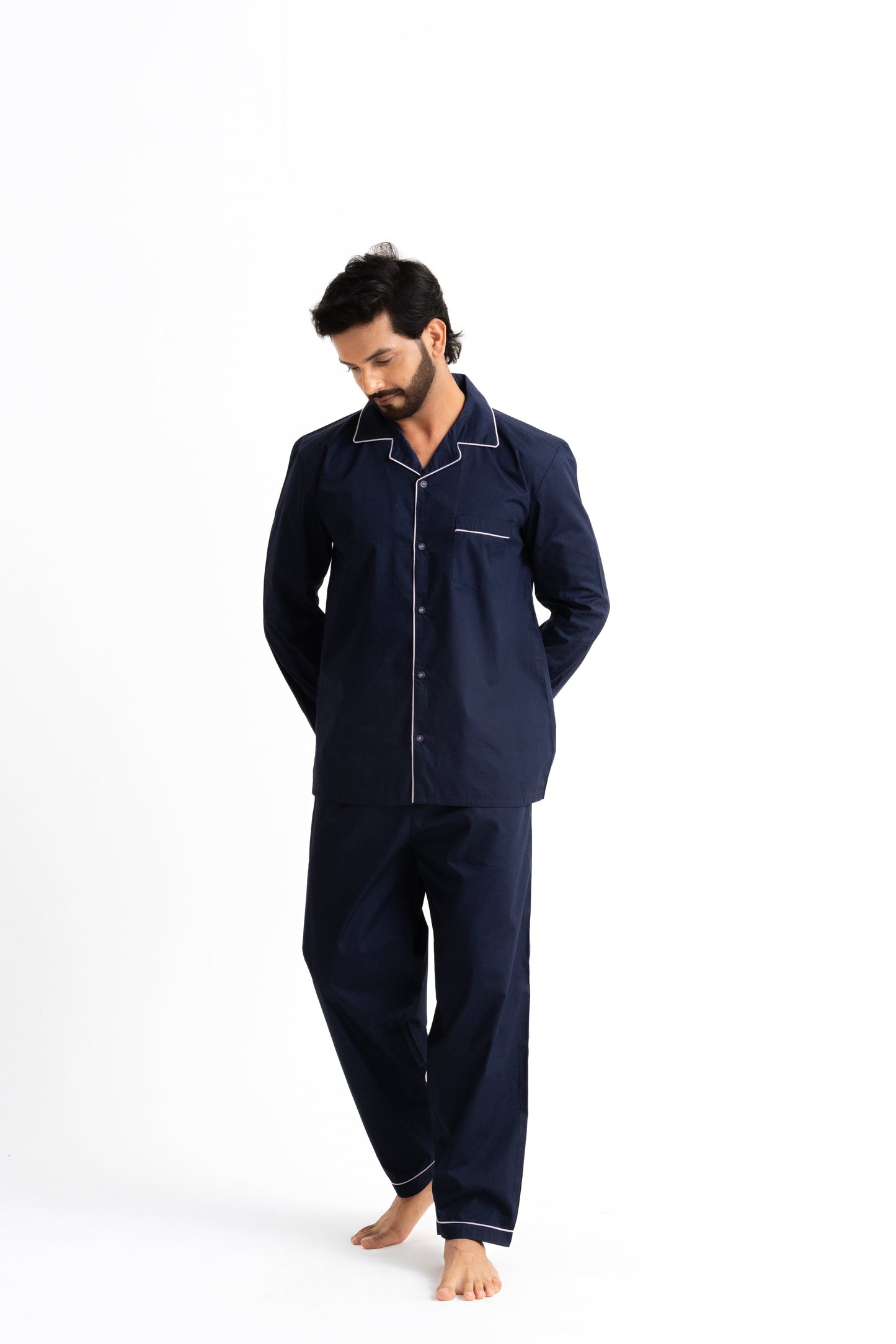 Navy Blue Cotton PJ Set - Male House of Comfort