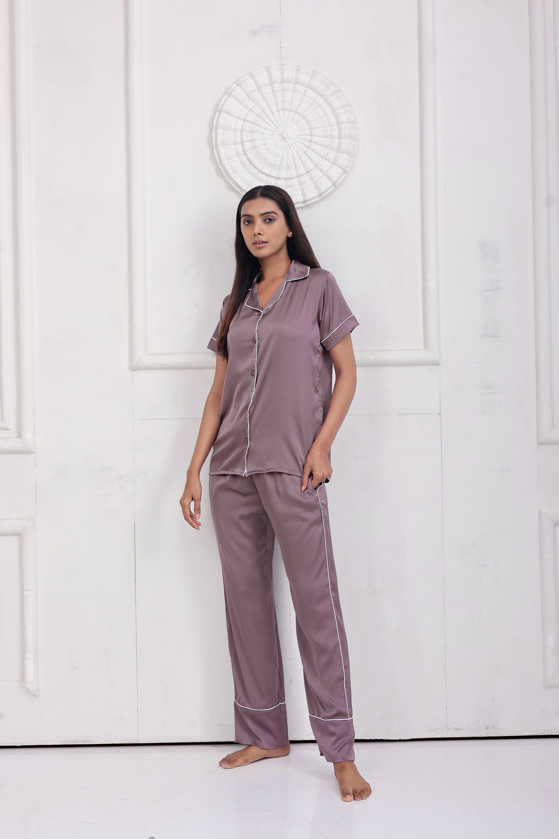 Dark Lilac Luxe Satin PJ Set House of Comfort