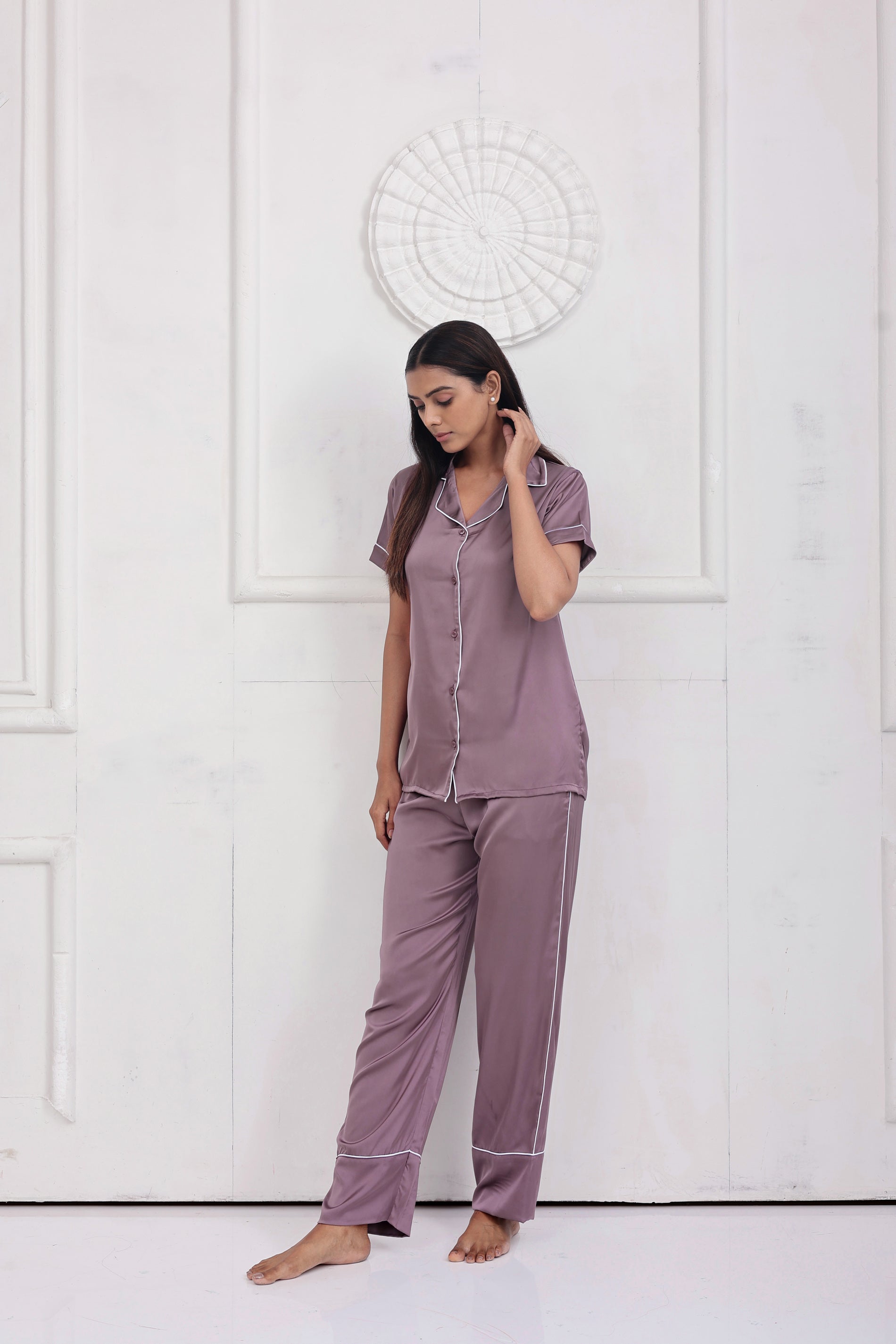 Dark Lilac Luxe Satin PJ Set House of Comfort
