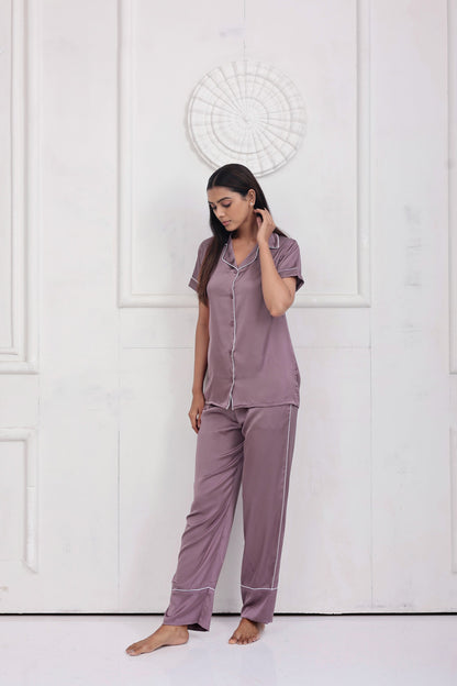 Dark Lilac Luxe Satin PJ Set House of Comfort