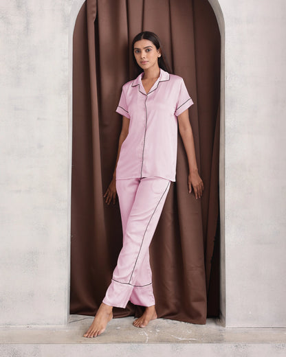 Baby Pink Luxe Satin PJ Set House of Comfort