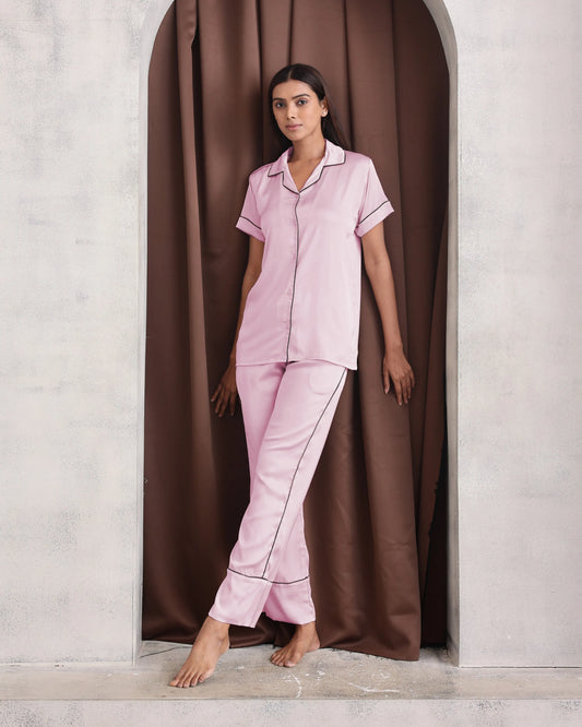 Baby Pink Luxe Satin PJ Set House of Comfort