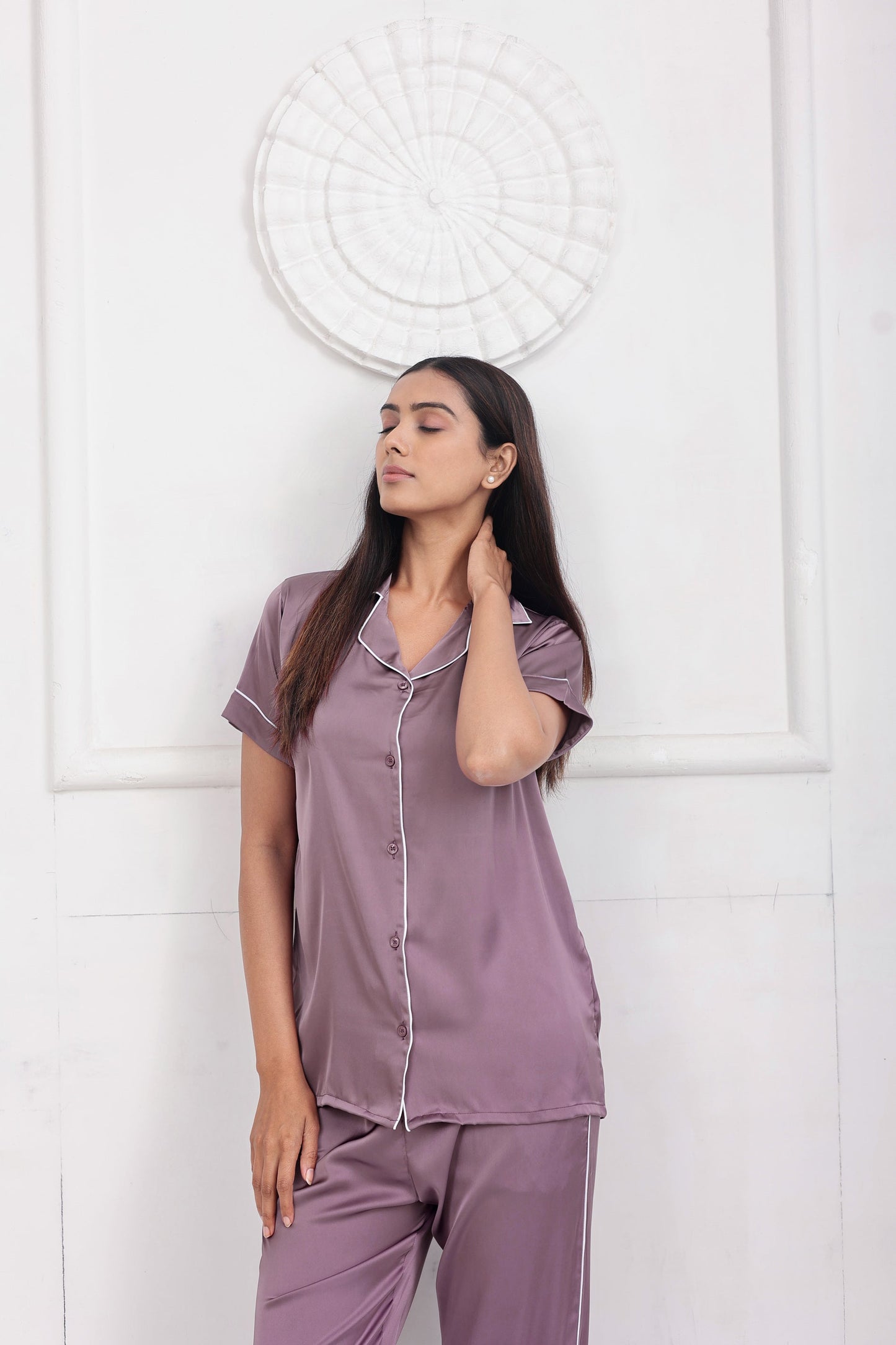 Dark Lilac Luxe Satin PJ Set House of Comfort