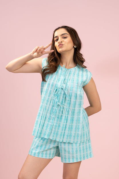 Aqua Pattern Shorts Set House of Comfort