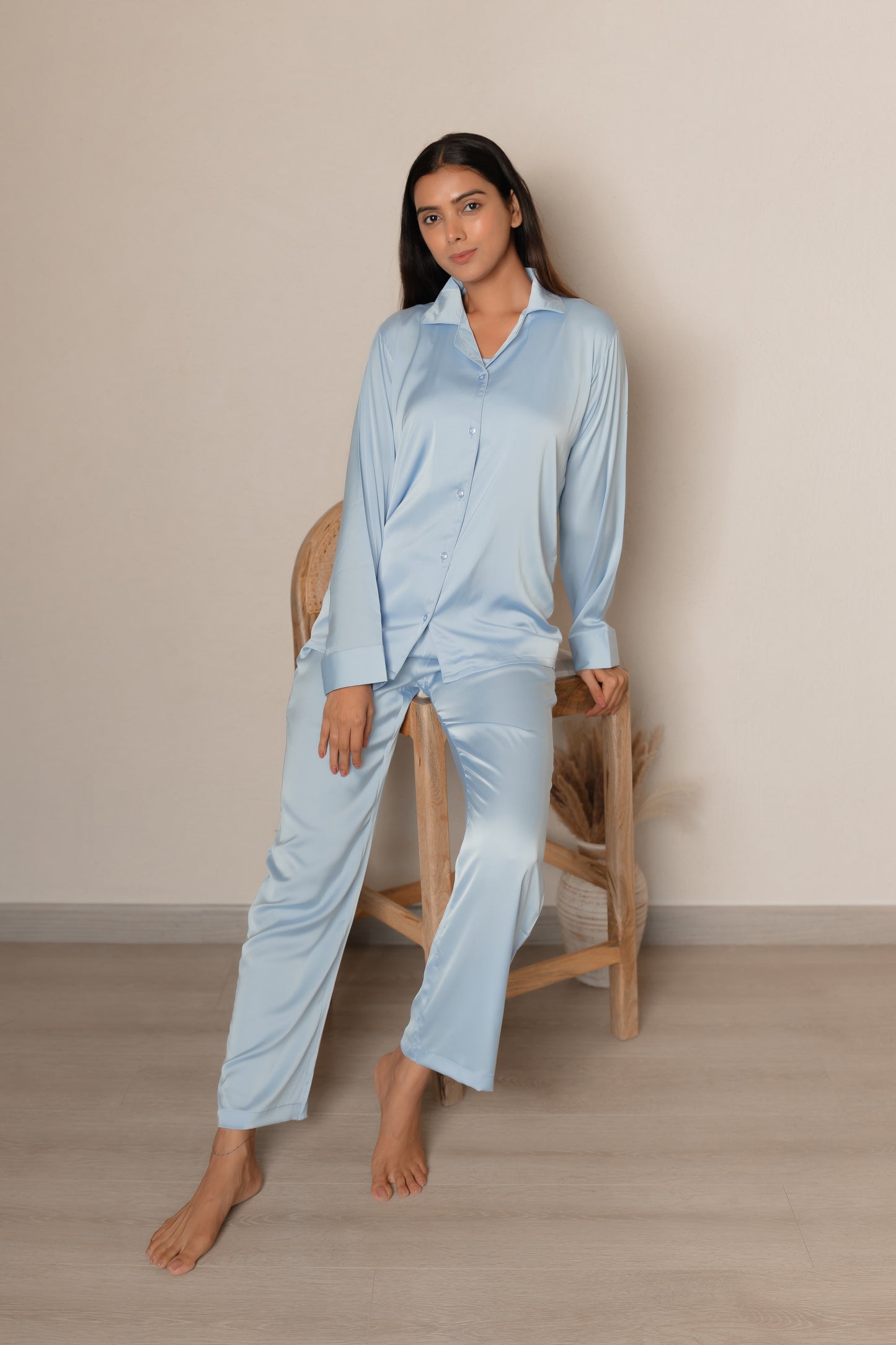 Baby Blue Luxe Satin PJ Set House of Comfort