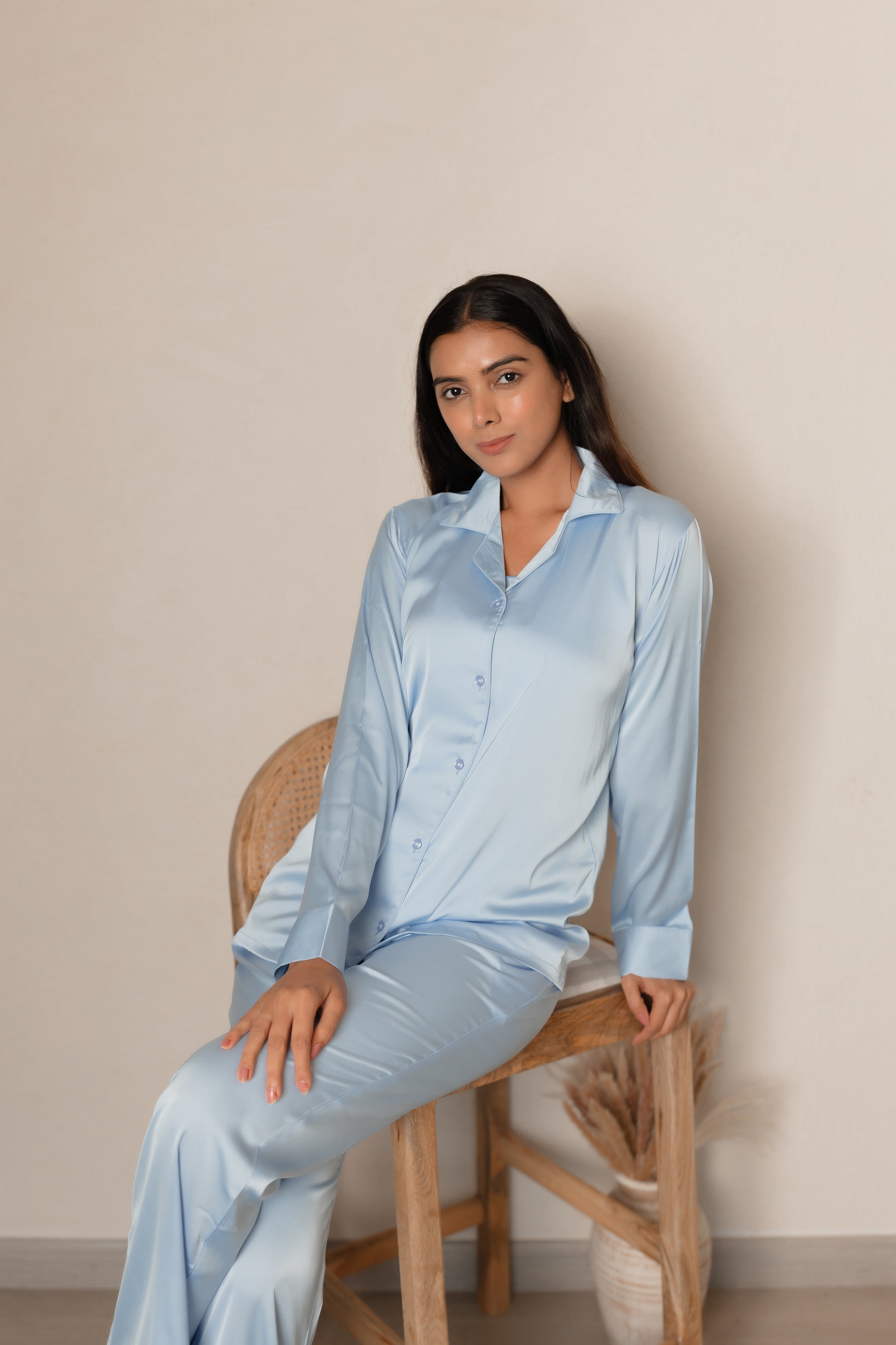 Baby Blue Luxe Satin PJ Set House of Comfort