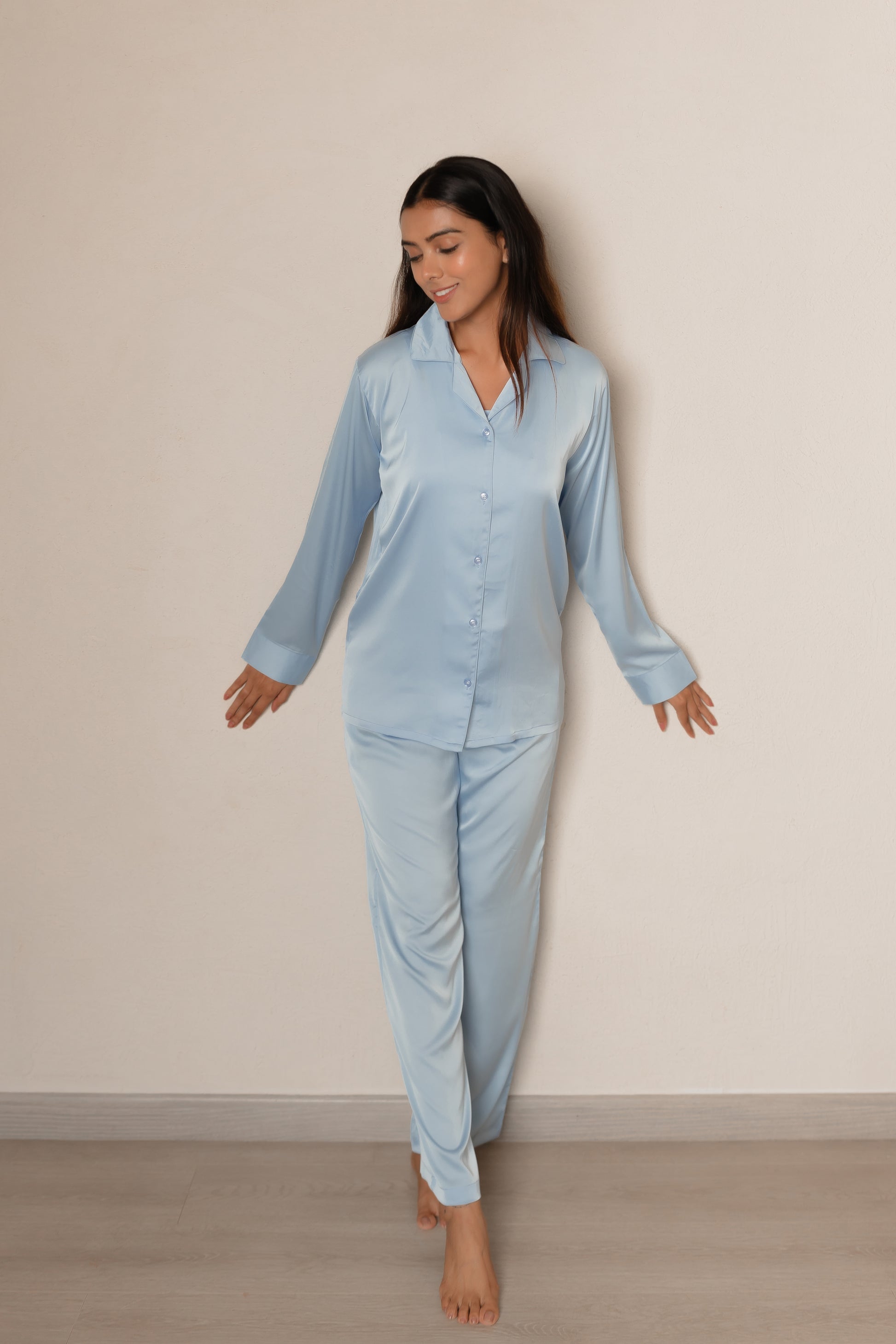Baby Blue Luxe Satin PJ Set House of Comfort