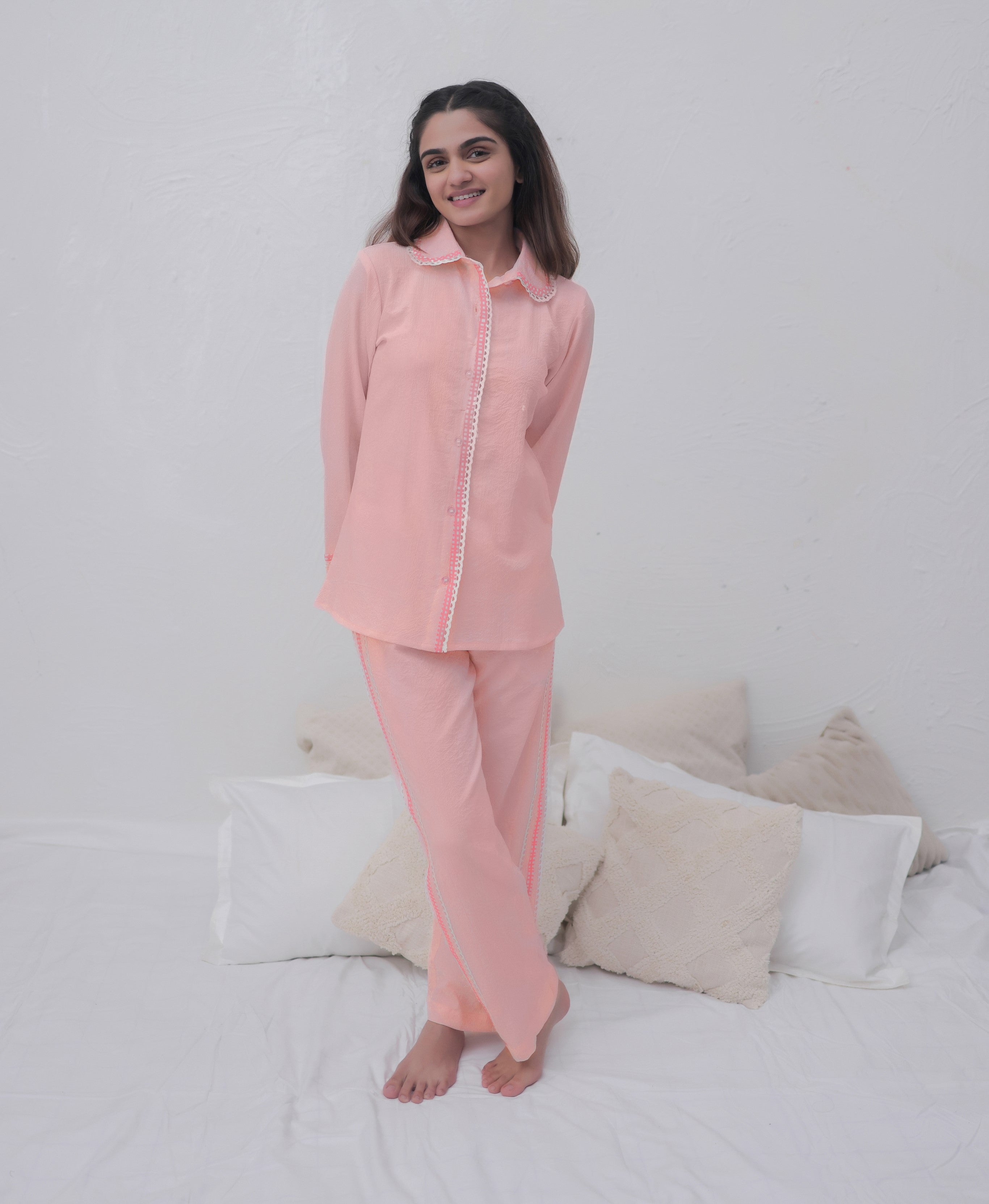 Baby Pink Textured PJ Set House of Comfort