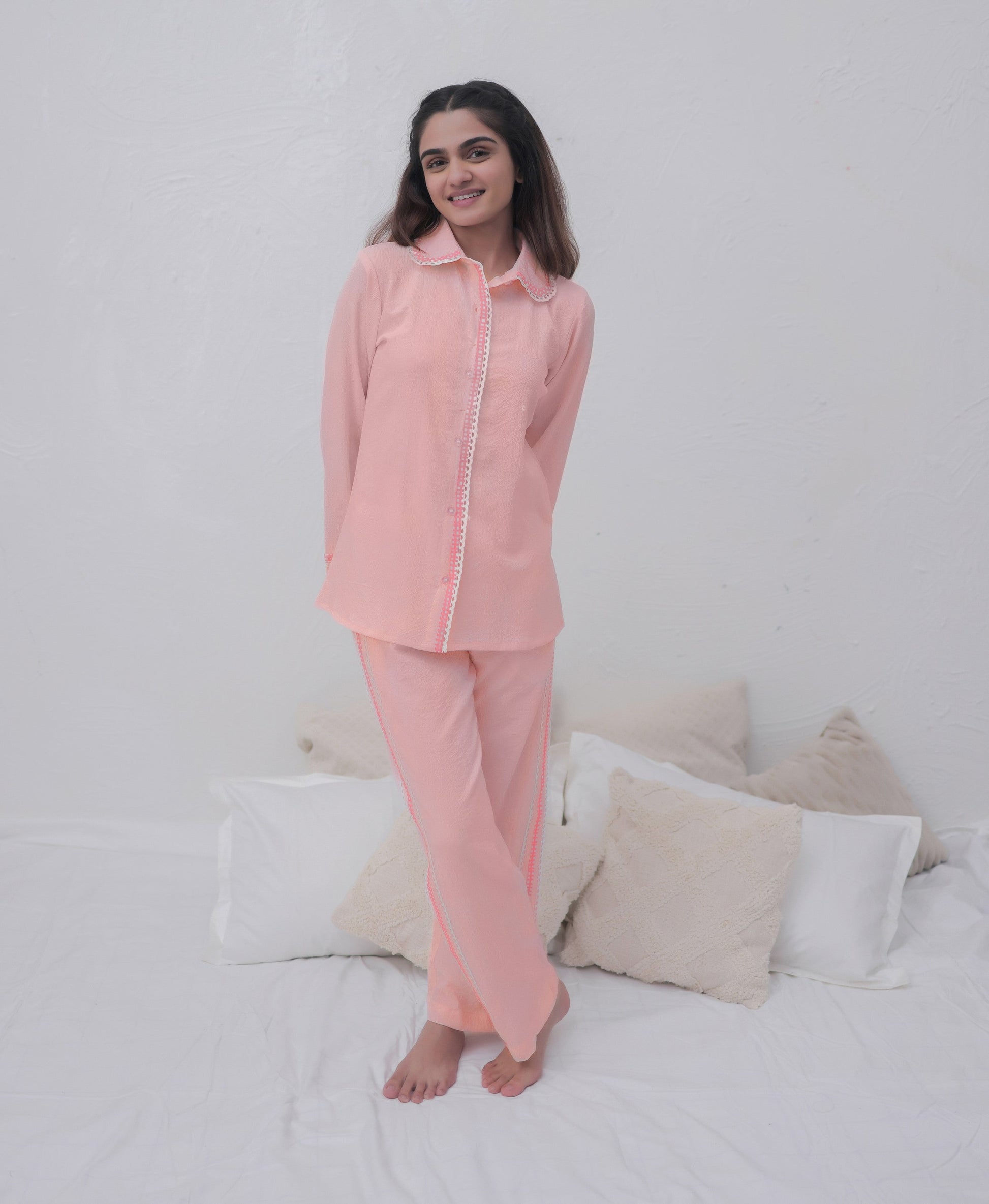 Baby Pink Textured PJ Set House of Comfort