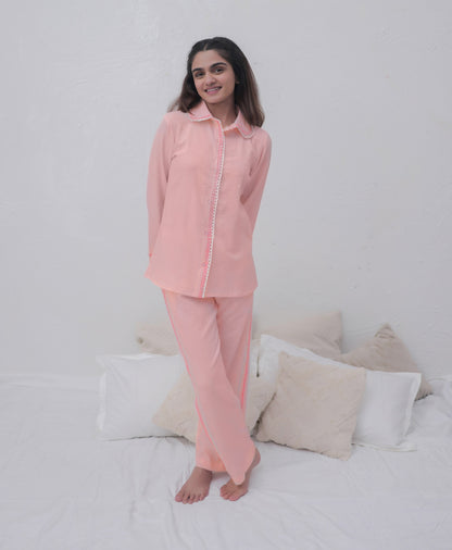 Baby Pink Textured PJ Set House of Comfort