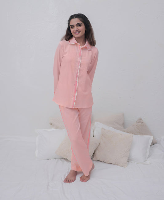 Baby Pink Textured PJ Set House of Comfort