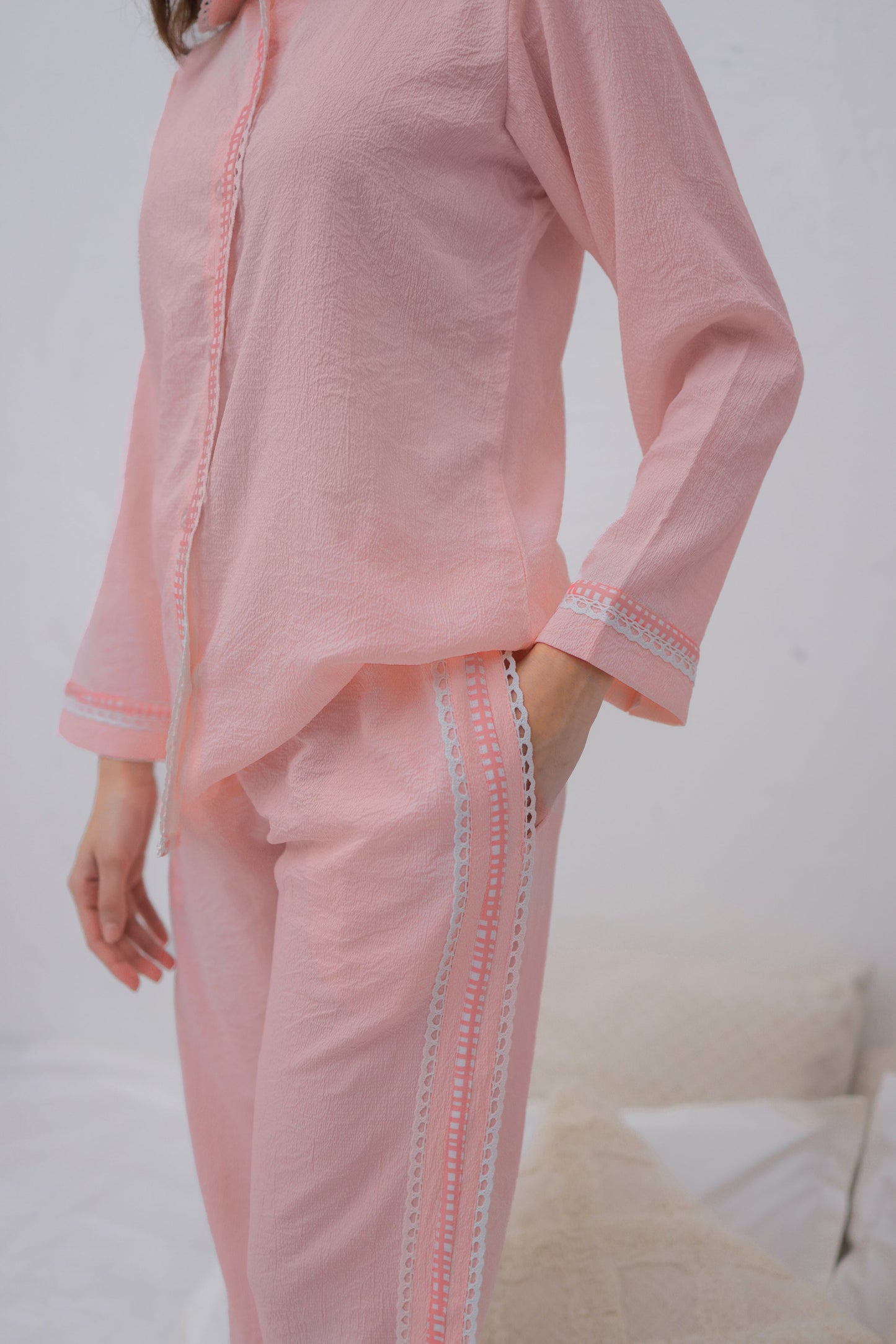 Baby Pink Textured PJ Set House of Comfort