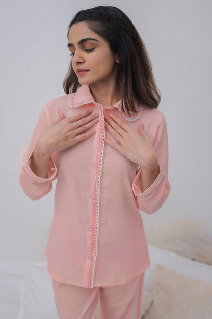Baby Pink Textured PJ Set House of Comfort