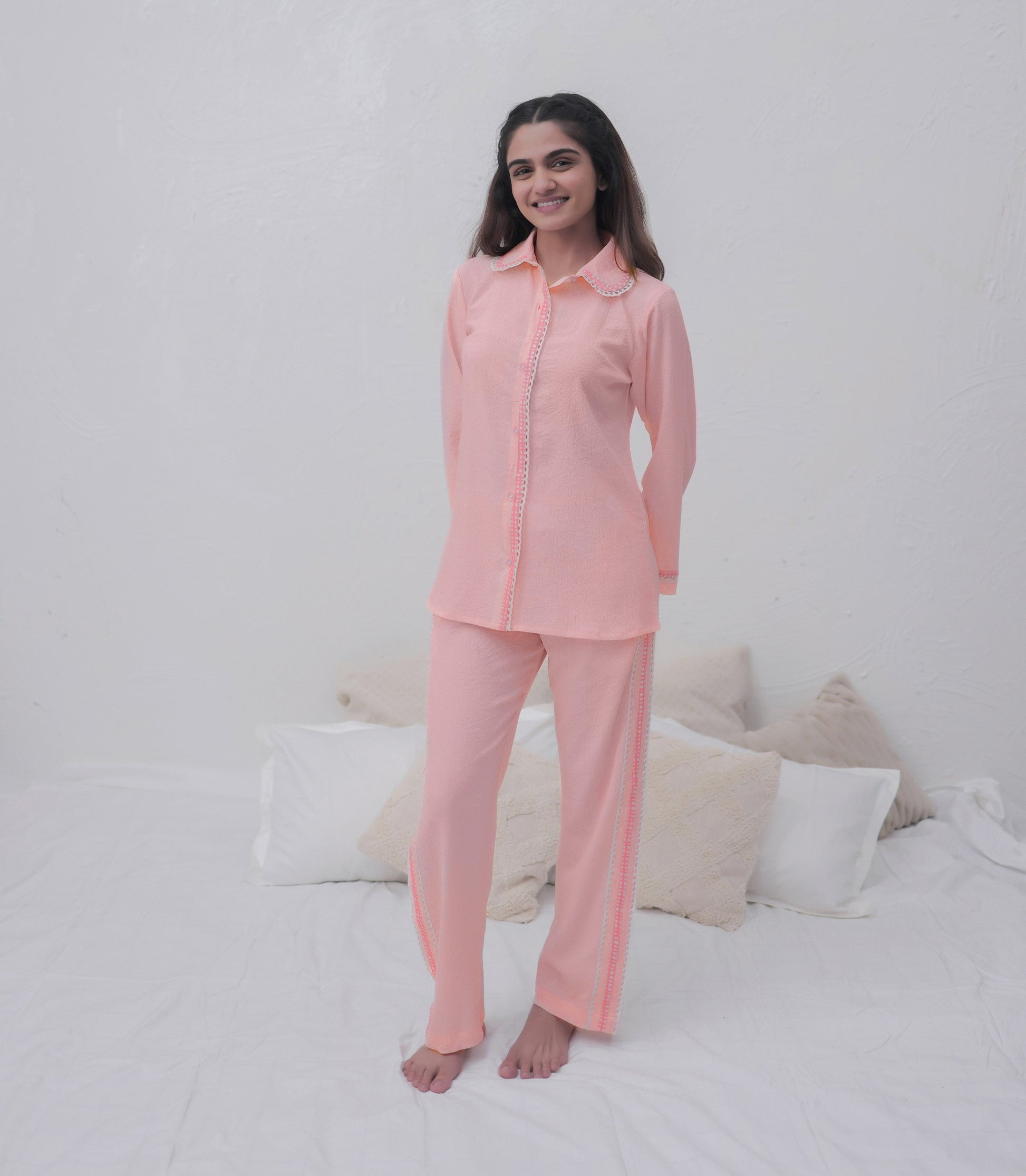Baby Pink Textured PJ Set House of Comfort