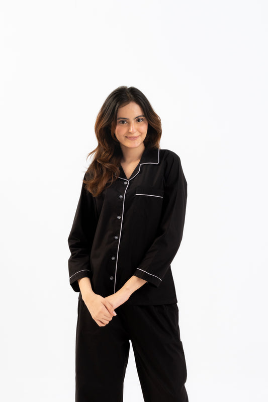 Black Cotton PJ Set - Female House of Comfort