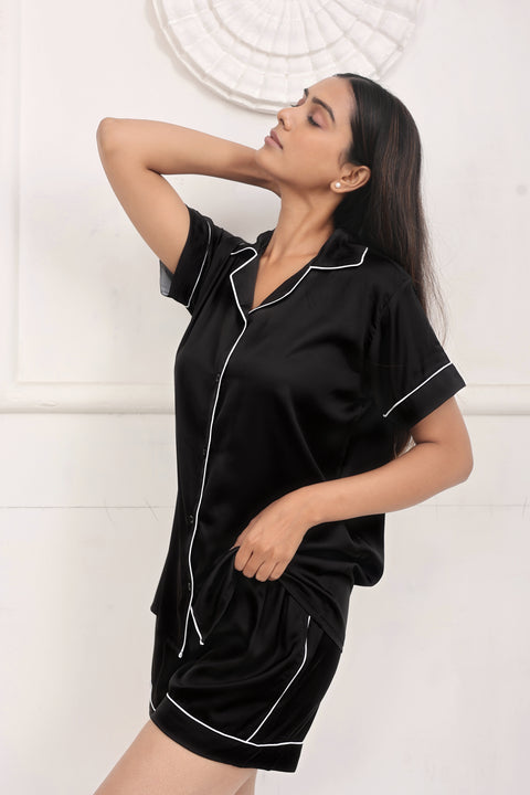 Black Luxe Satin Shorts Set House of Comfort