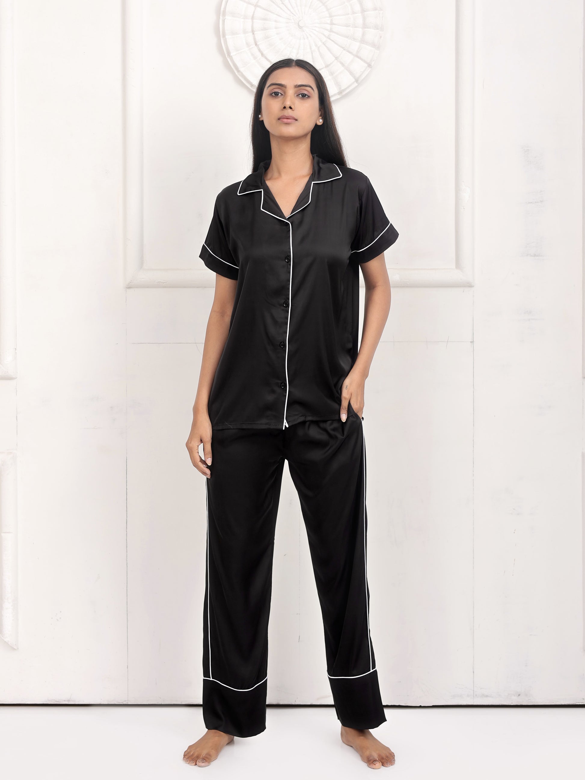 Black Luxe Satin PJ Set House of Comfort