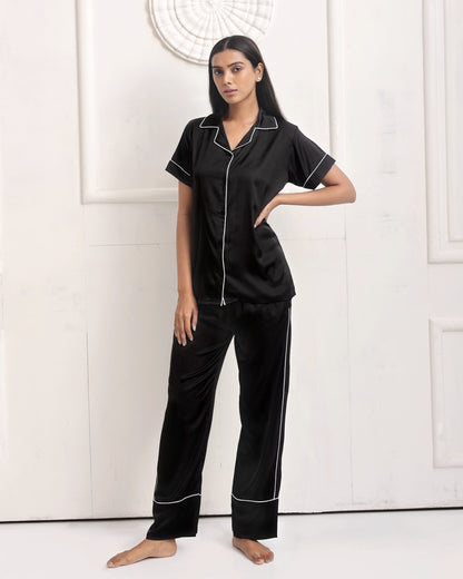 Black Luxe Satin PJ Set House of Comfort