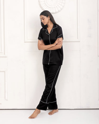 Black Luxe Satin PJ Set House of Comfort