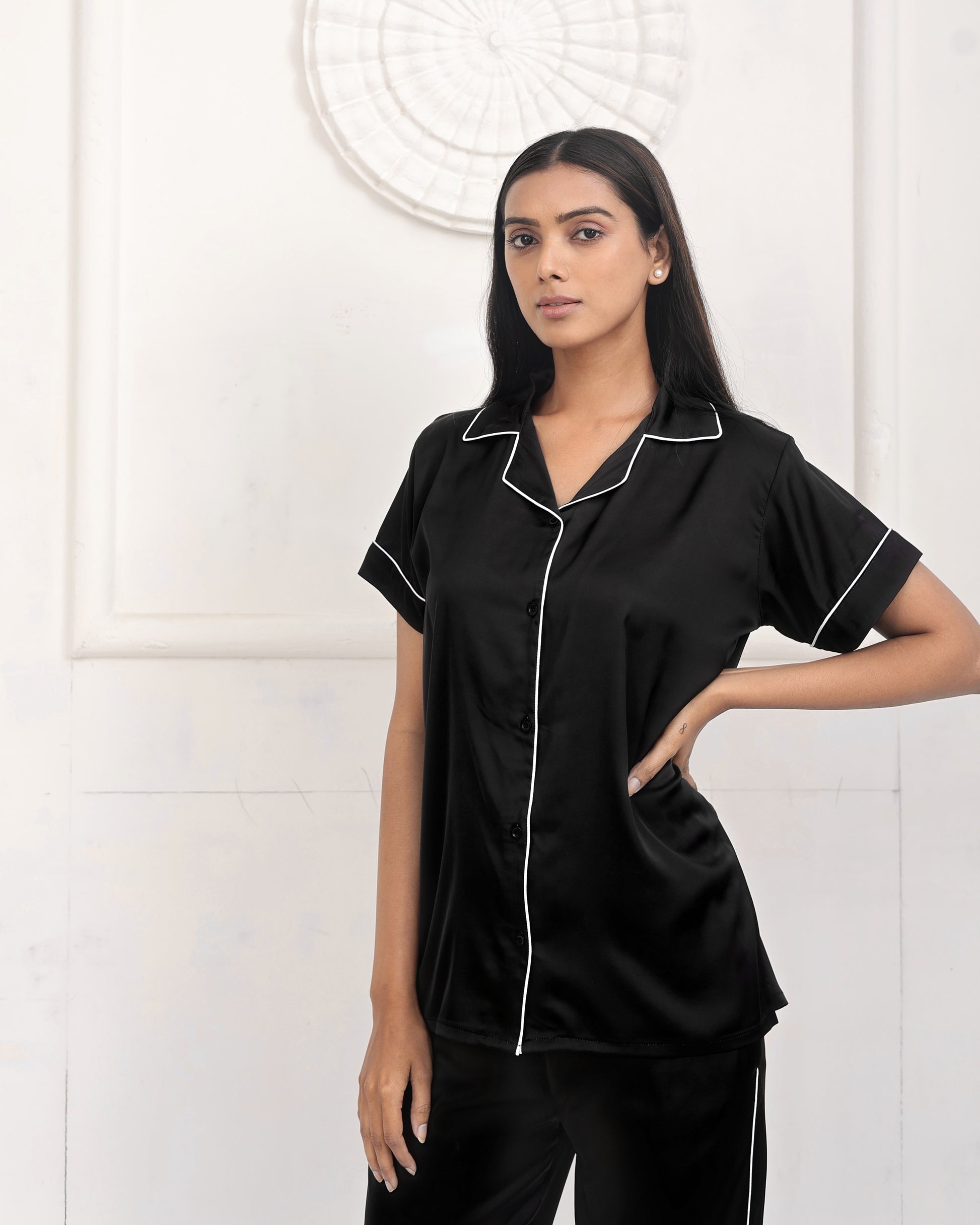 Black Luxe Satin PJ Set House of Comfort