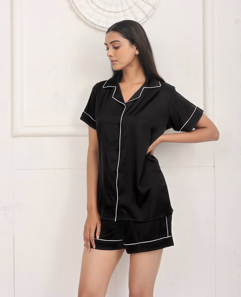 Black Luxe Satin Shorts Set House of Comfort