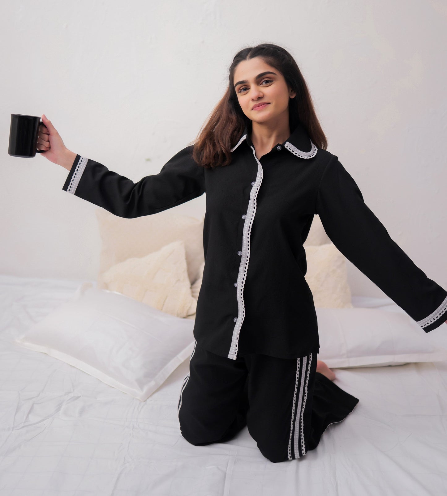 Black Textured PJ Set House of Comfort