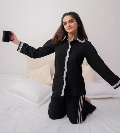 Black Textured PJ Set House of Comfort