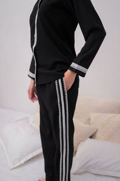 Black Textured PJ Set House of Comfort