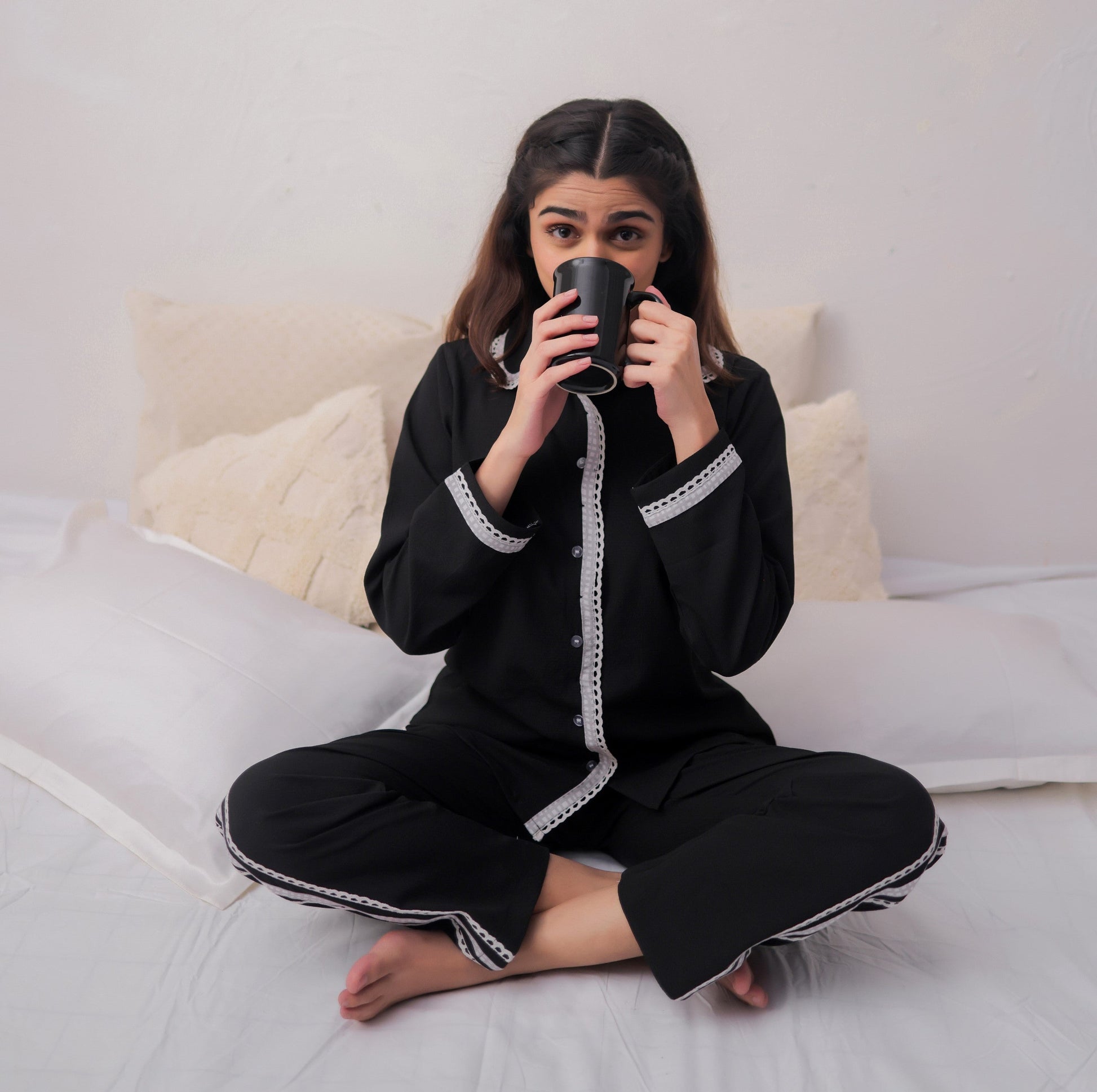 Black Textured PJ Set House of Comfort