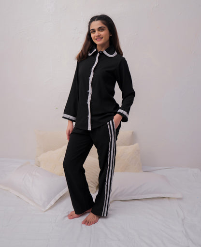 Black Textured PJ Set House of Comfort