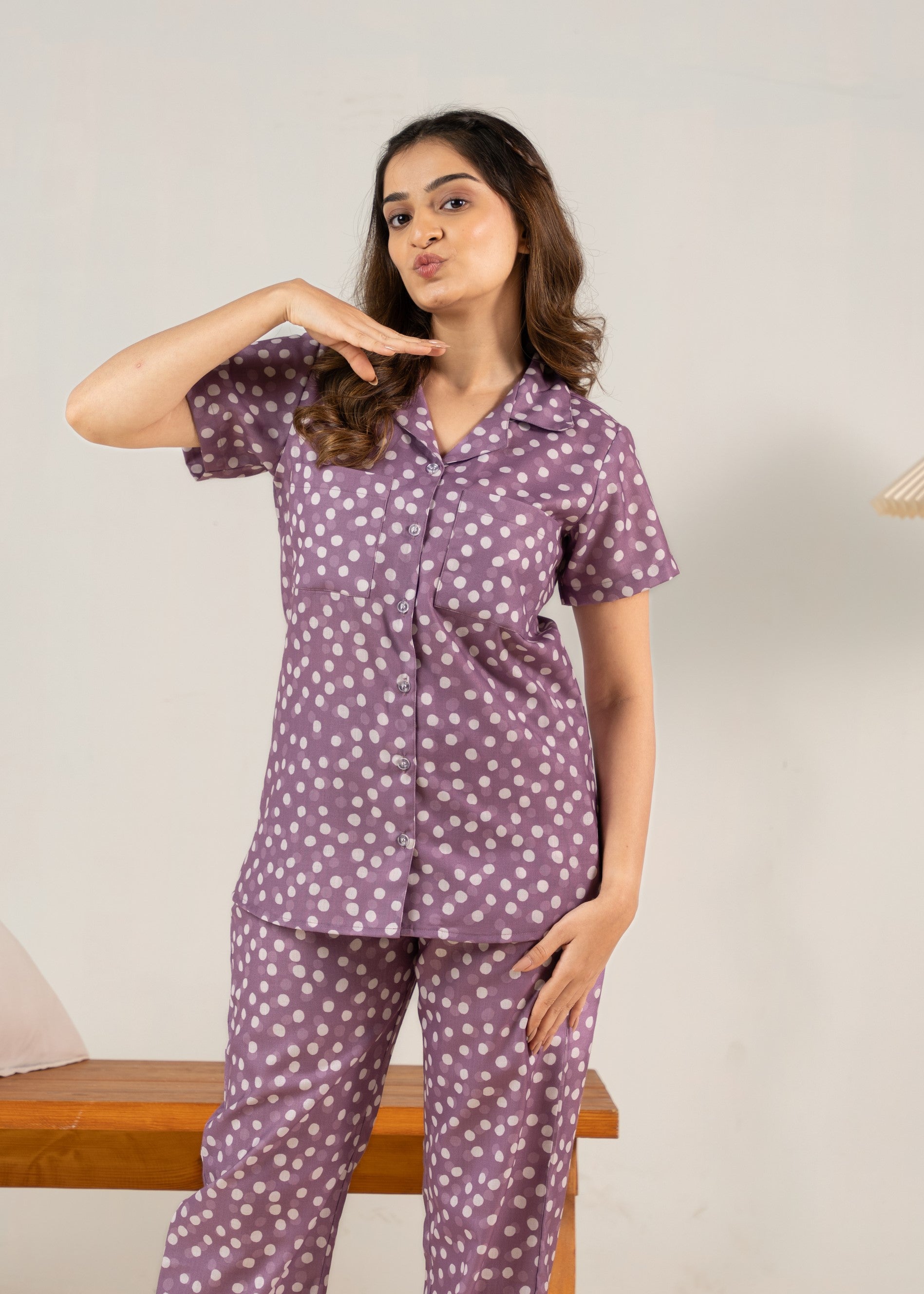 Blush Plum Dots Braless PJ Set House of Comfort
