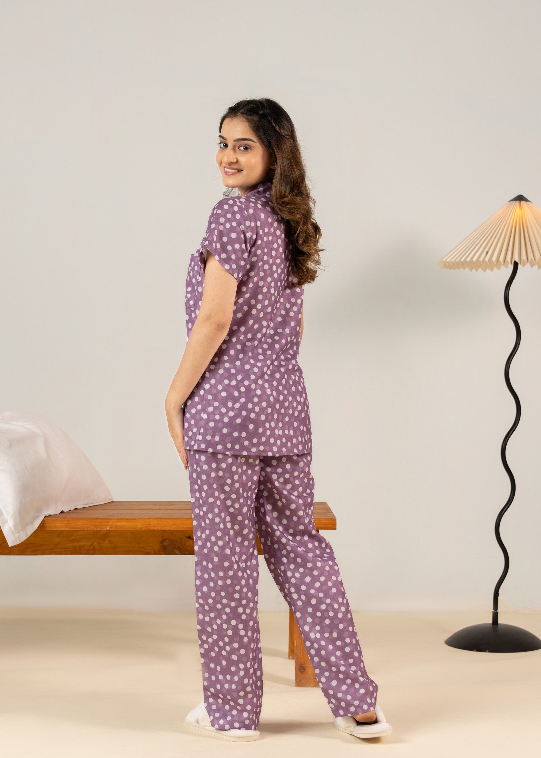 Blush Plum Dots Braless PJ Set House of Comfort