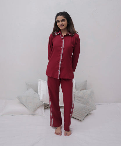Cherry Red Textured PJ Set House of Comfort