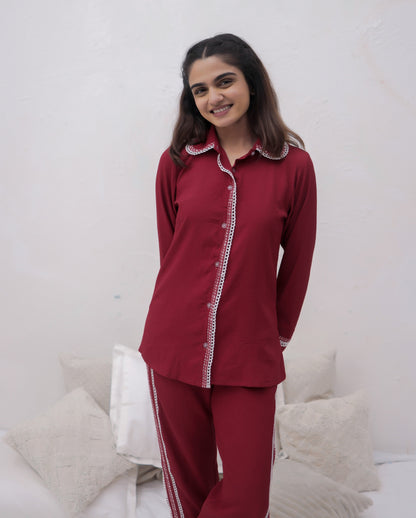 Cherry Red Textured PJ Set House of Comfort
