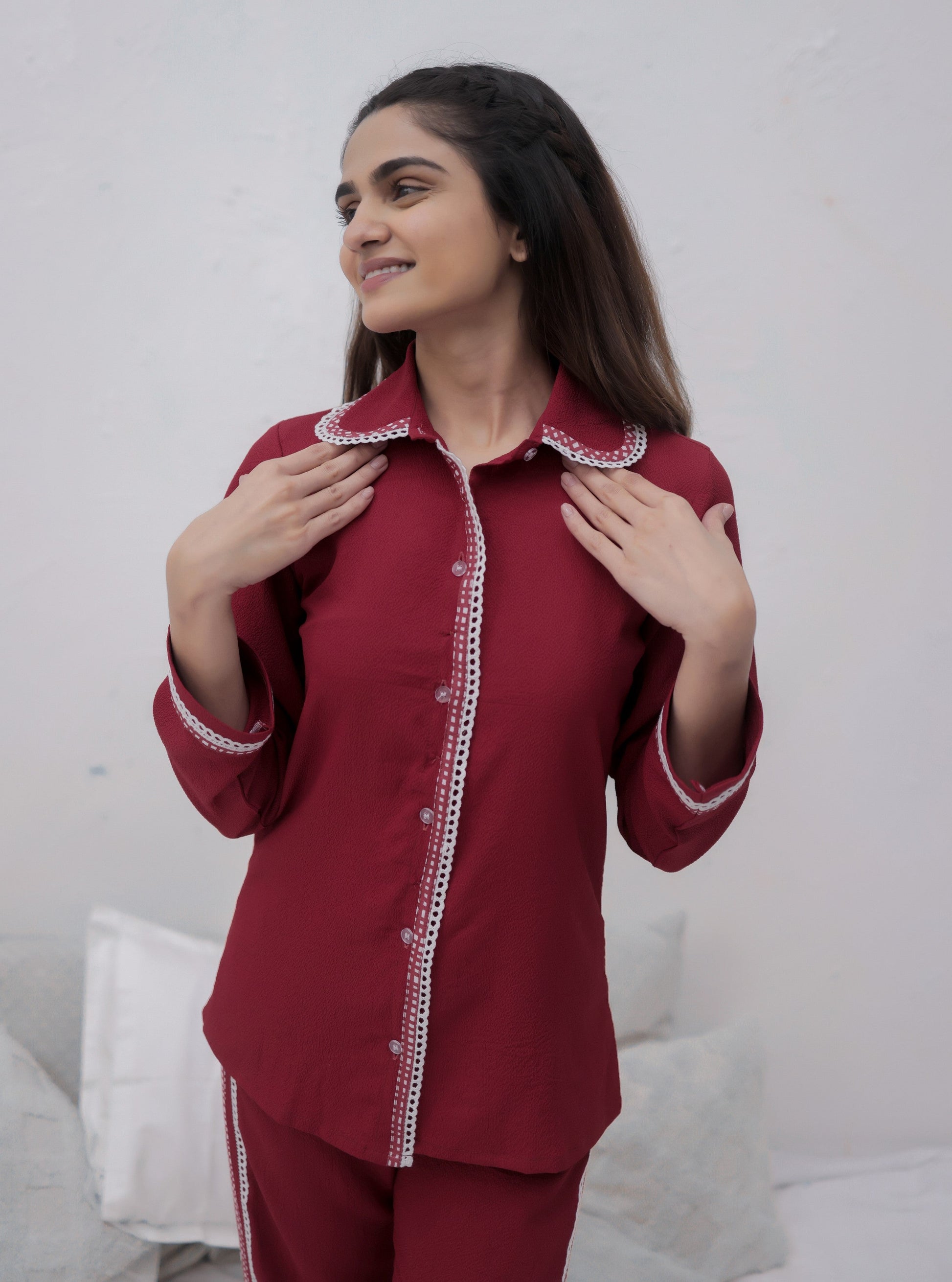 Cherry Red Textured PJ Set House of Comfort