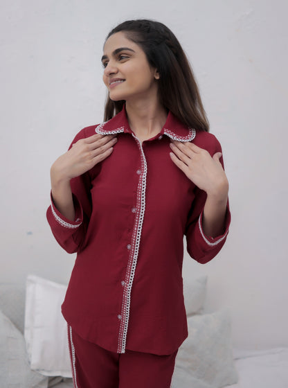 Cherry Red Textured PJ Set House of Comfort