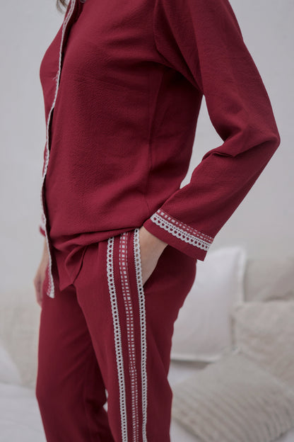 Cherry Red Textured PJ Set House of Comfort