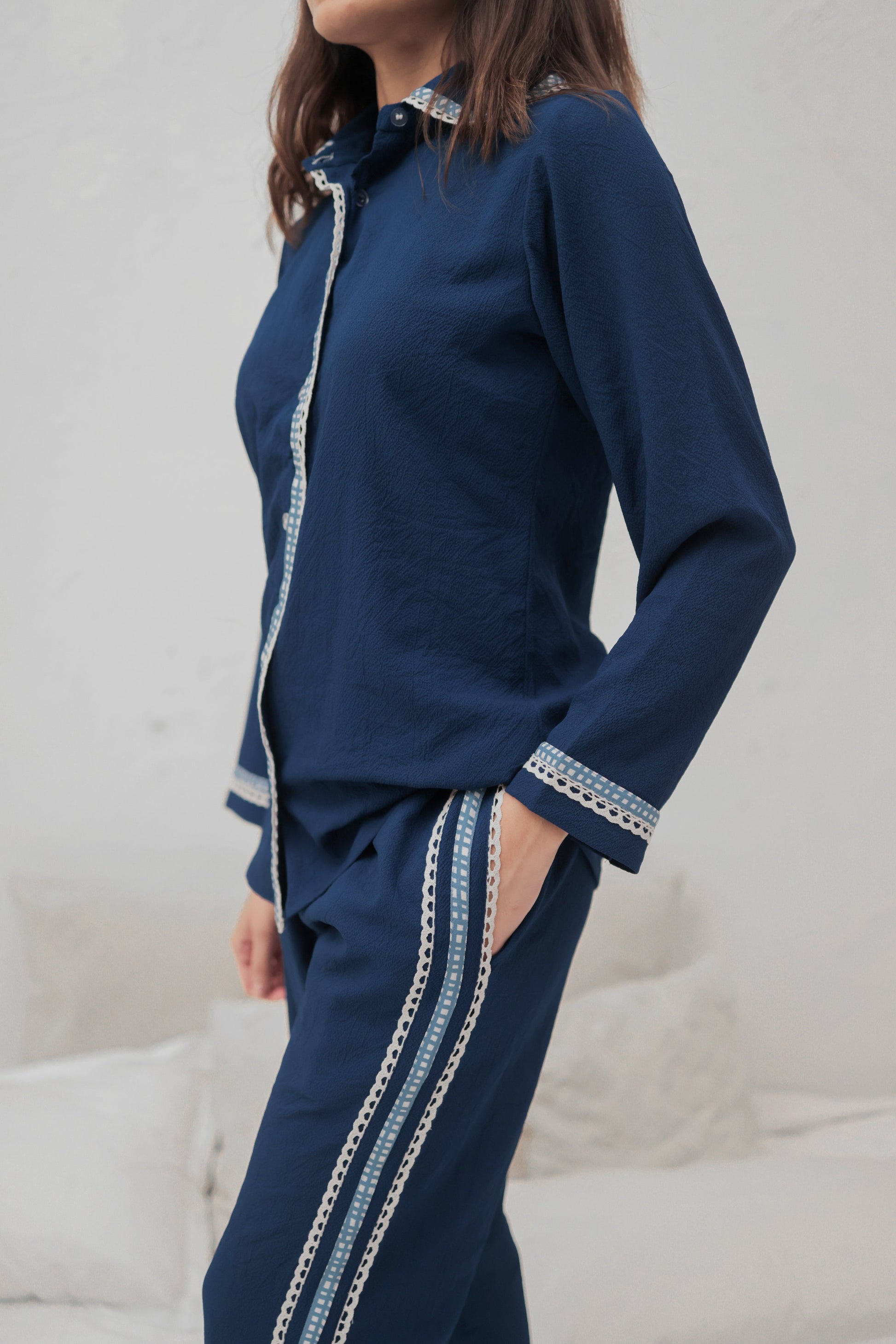 Deep Sea Blue Textured PJ Set House of Comfort