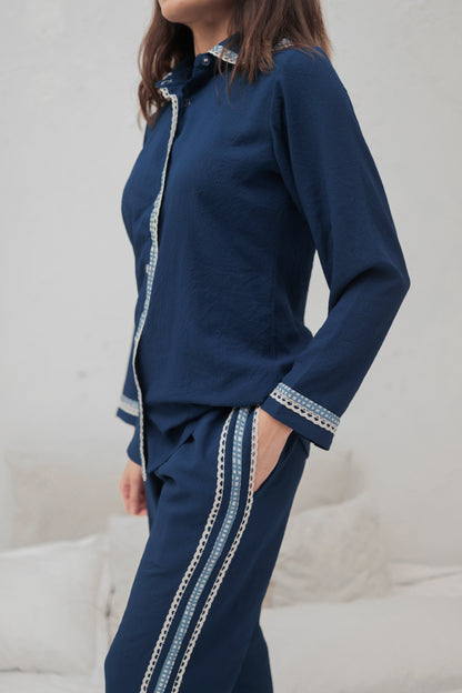 Deep Sea Blue Textured PJ Set House of Comfort