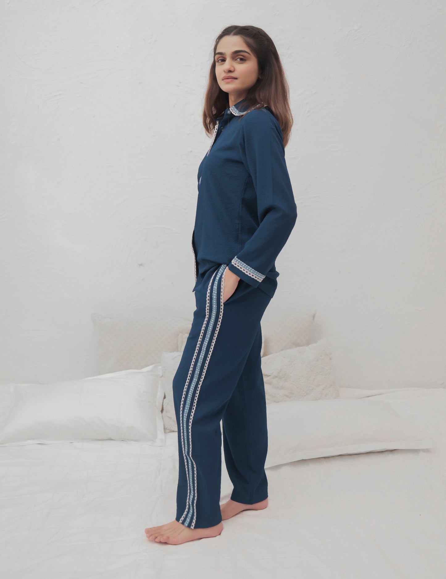 Deep Sea Blue Textured PJ Set House of Comfort