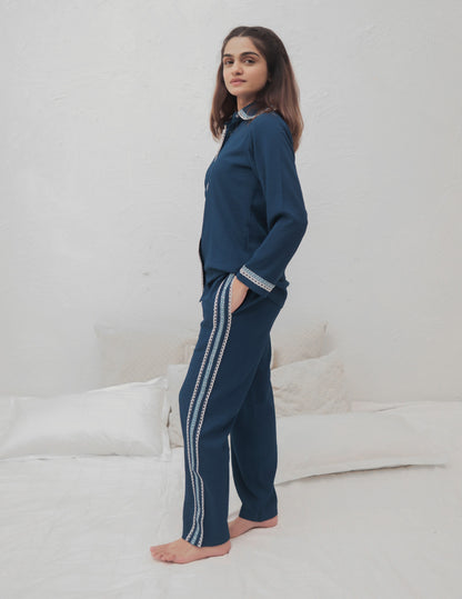 Deep Sea Blue Textured PJ Set House of Comfort