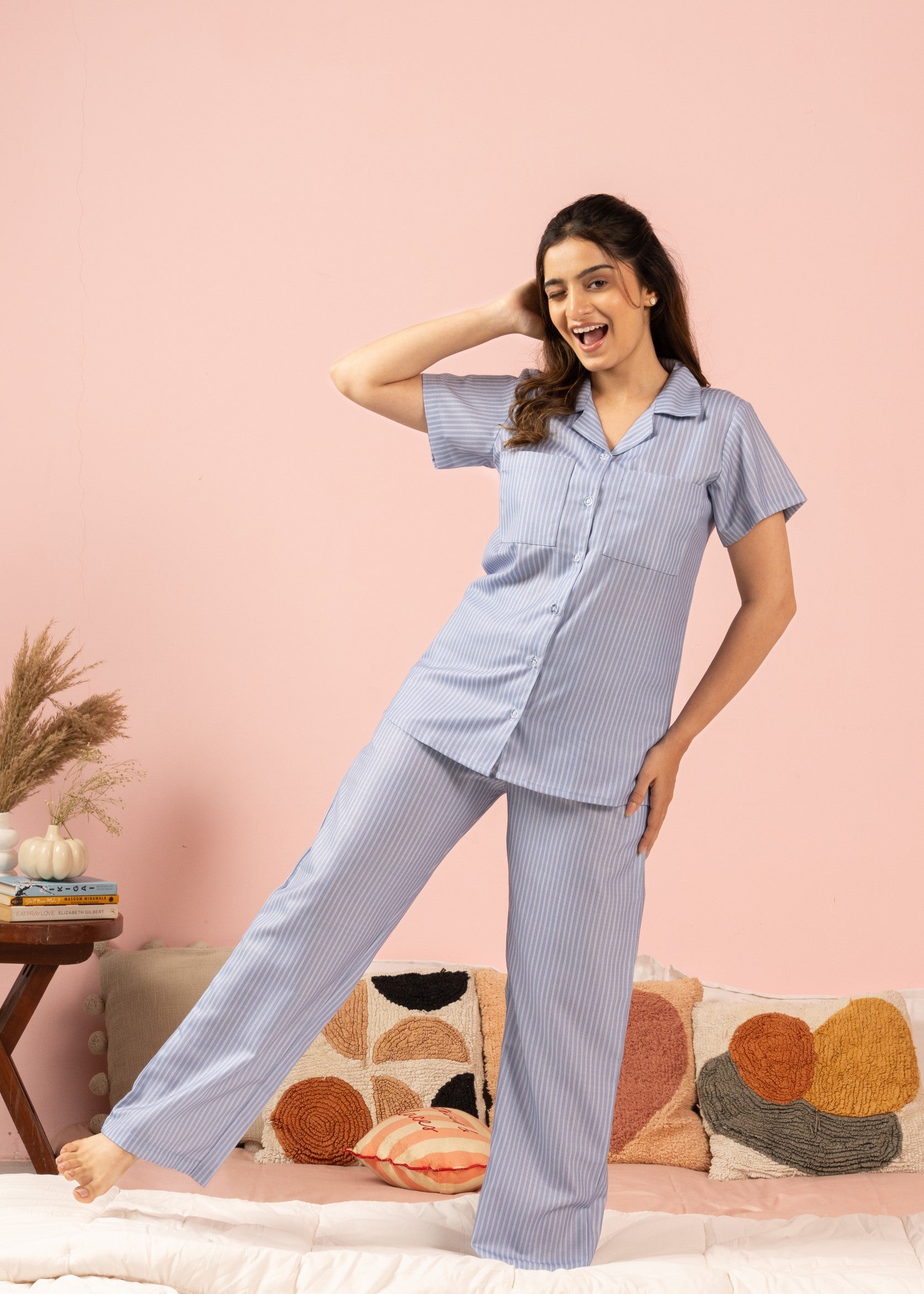 Denim Stripes Braless PJ Set House of Comfort