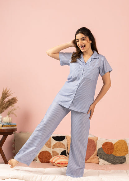 Denim Stripes Braless PJ Set House of Comfort