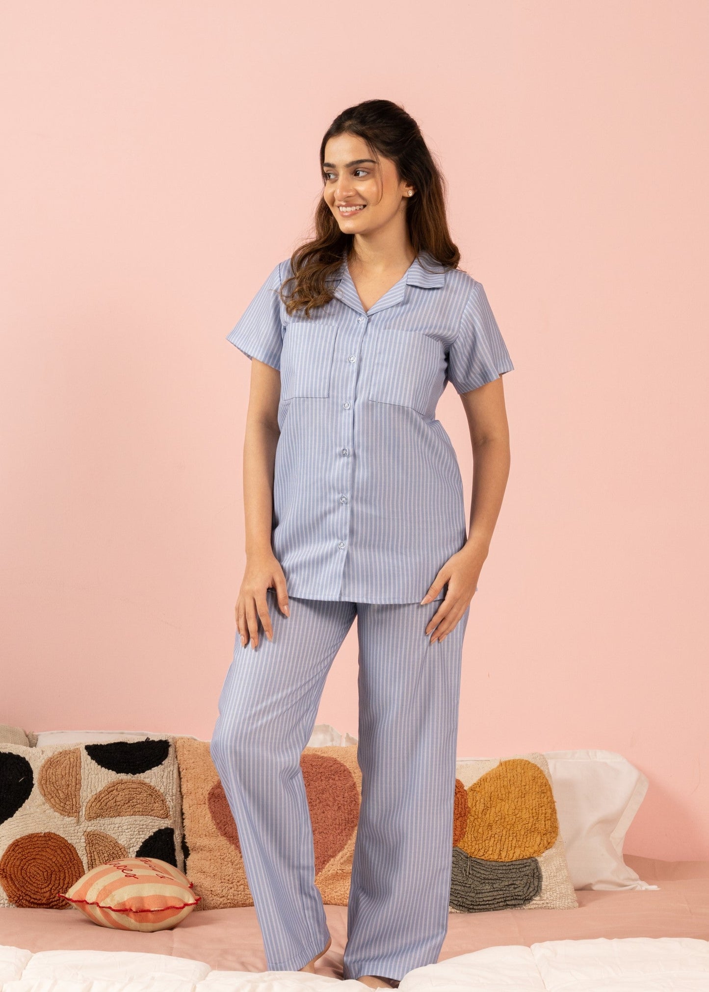 Denim Stripes Braless PJ Set House of Comfort