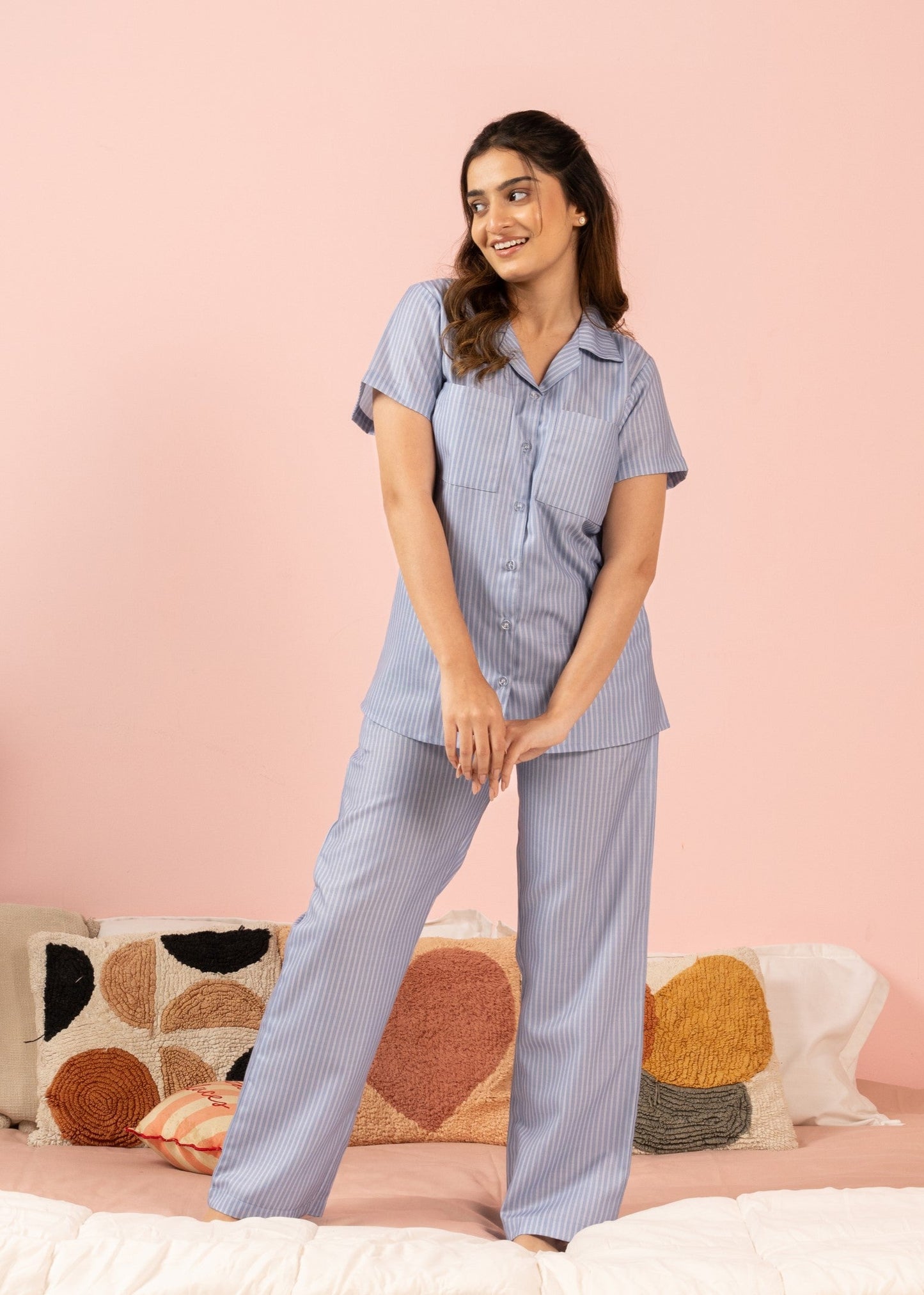 Denim Stripes Braless PJ Set House of Comfort