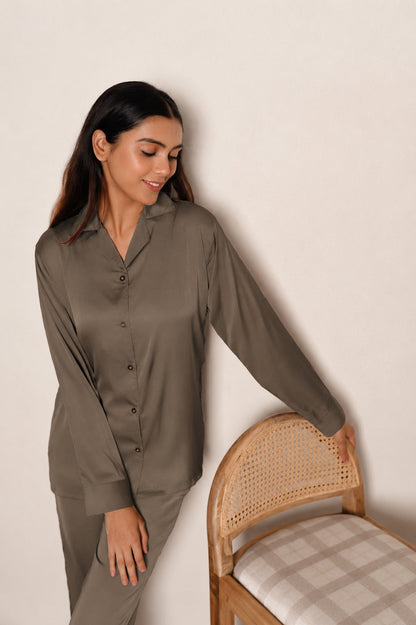 Earthy Olive Luxe Satin PJ Set House of Comfort