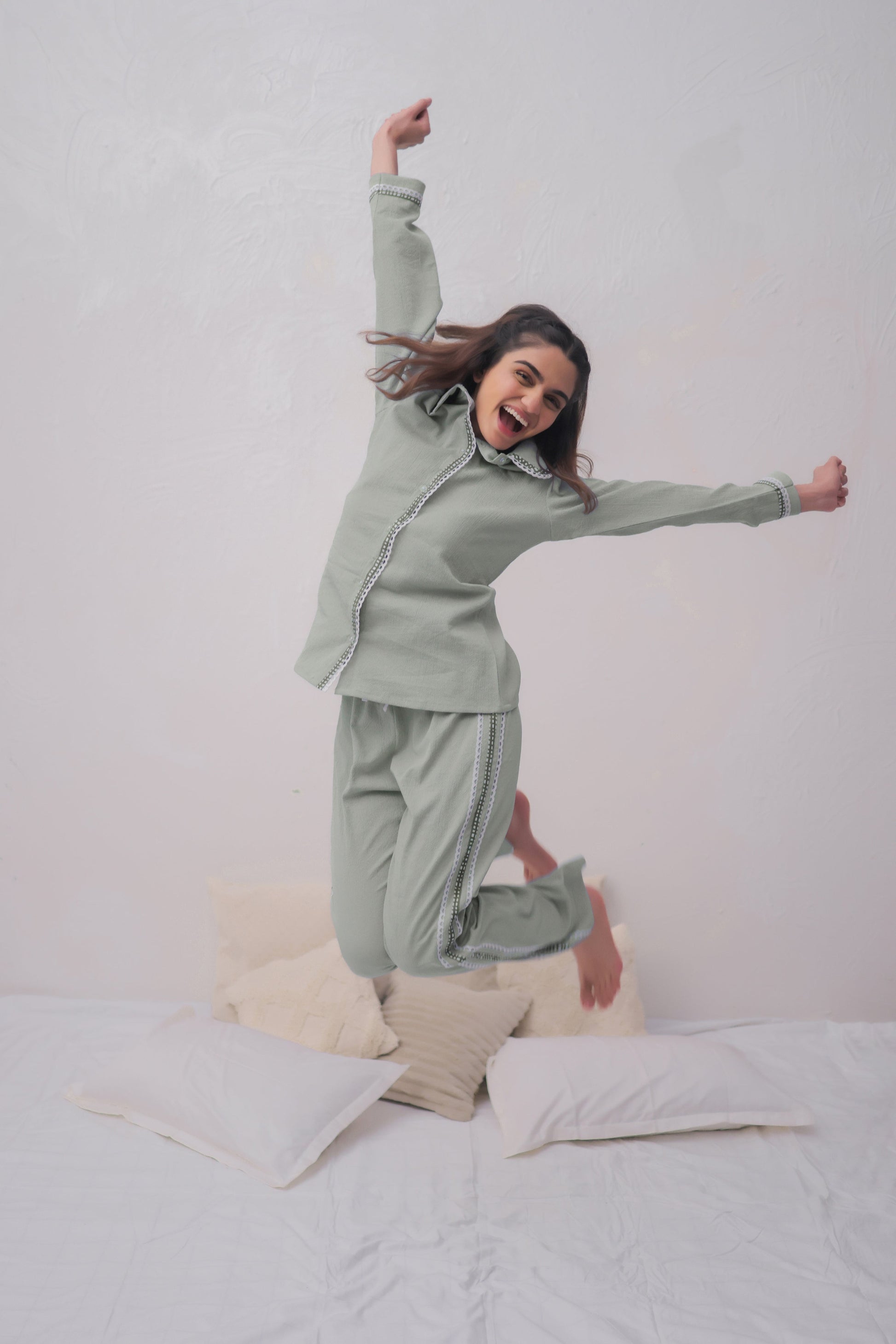 Green Textured PJ Set House of Comfort