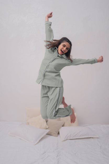 Green Textured PJ Set House of Comfort