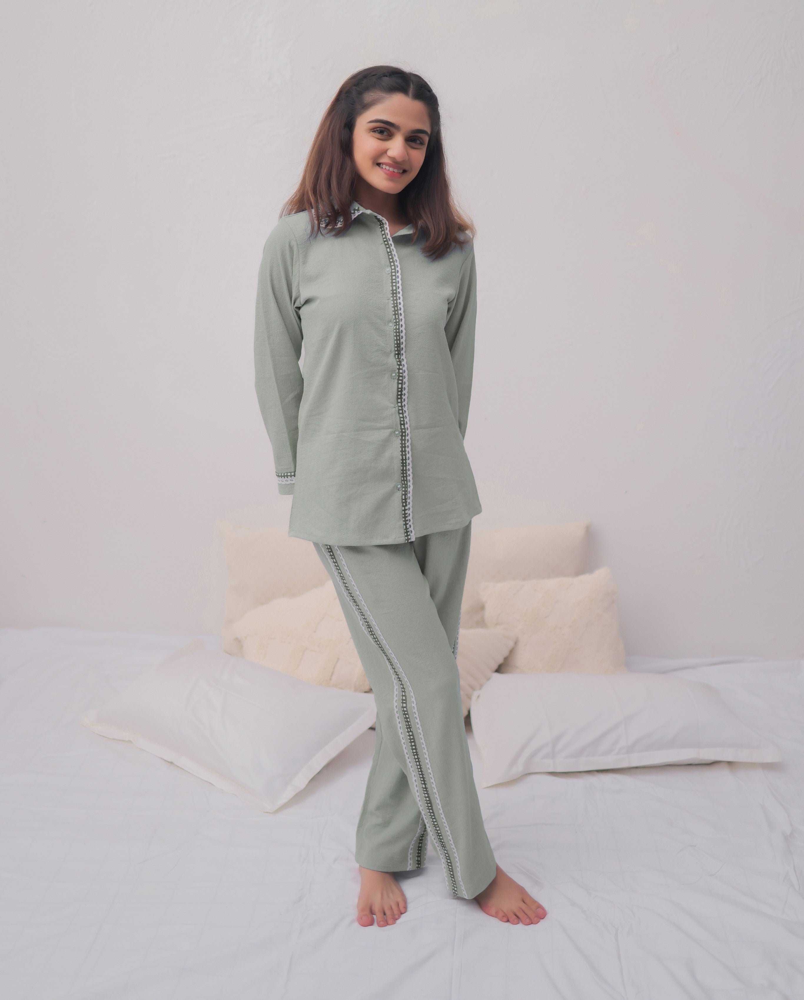 Green Textured PJ Set House of Comfort